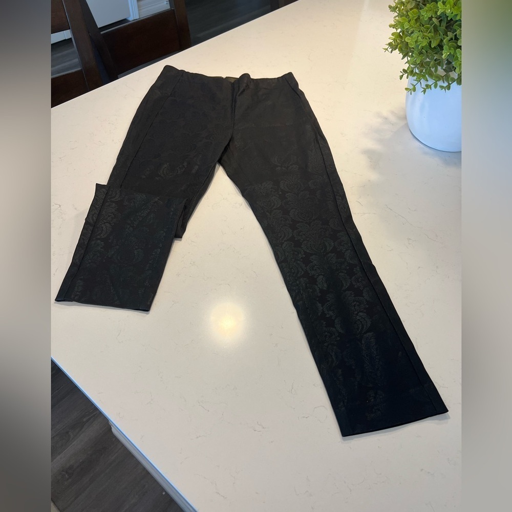 Anthropologie The Essential Pants Size 8 Black Floral Foil Tuxedo Stretch Skinny